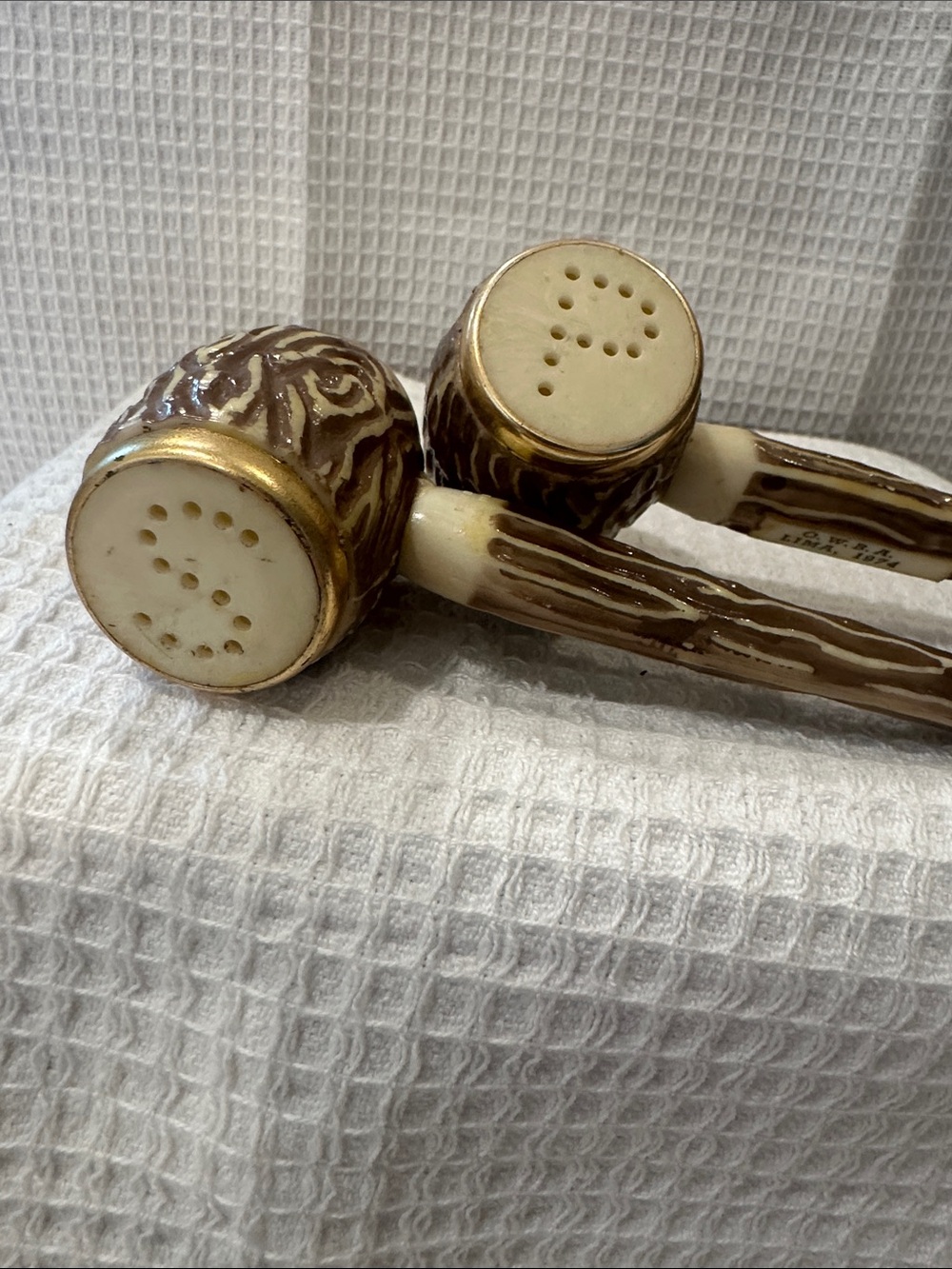 Antler-Style  Salt and Pepper Shakers in Brown and Cream